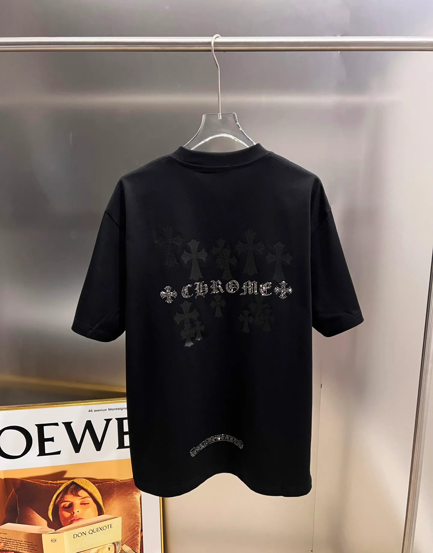🅿️190 CH Crowe 2025 autumn and winter new short-sleeved T-shirt, cross foam technology + Middle Eastern Australian diamond design technology, the real thing is great🔥Same style for men and women, loose version, size S M L XL XXL five sizes black white